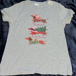 Dachshund Through the Snow Christmas Holiday Shirt (Ladies L)